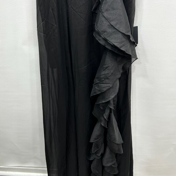 NEW Lulus Black V Neck Ruffle Trim Sleeveless Elegant Long Evening Dress Size XL - Picture 4 of 12